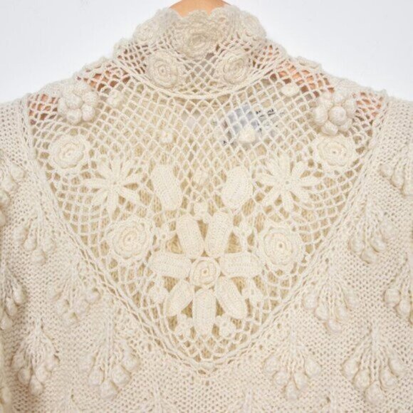 Vintage Braemar Knitted By Hand Cream Crochet High Neck Wool Blend Sweater Med - Picture 3 of 8
